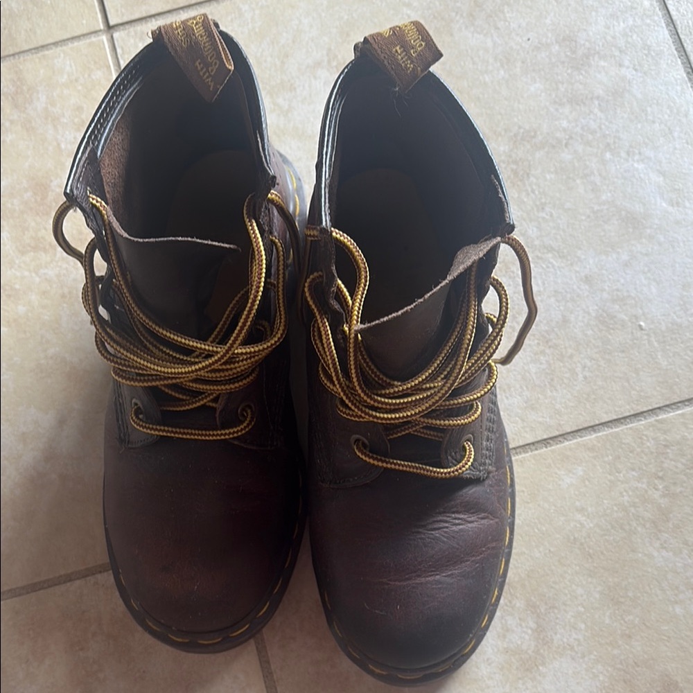 Dr. Martens Brown Ankle Boots with Yellow Laces